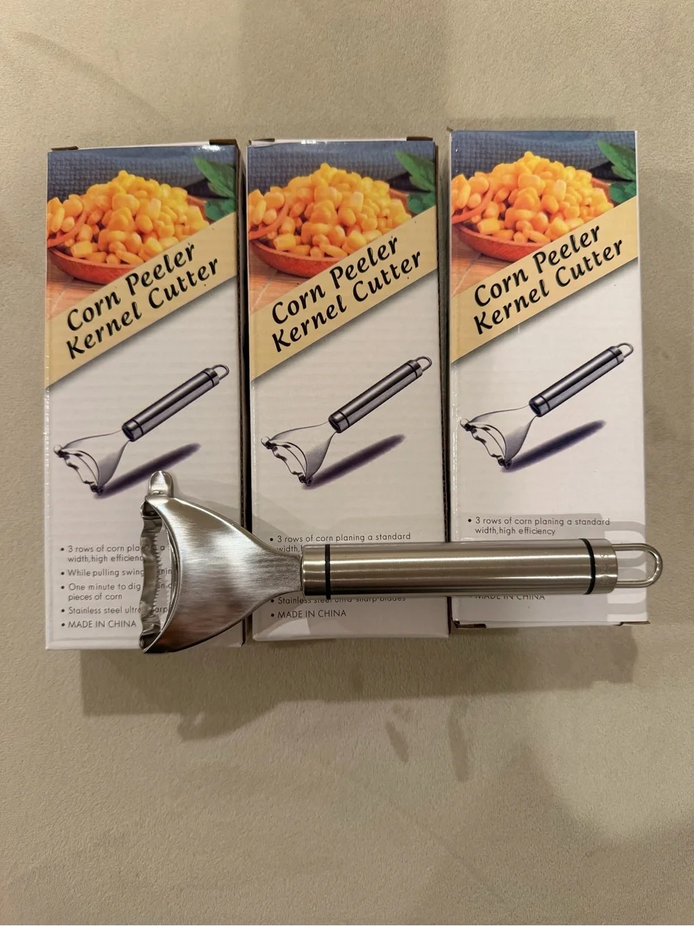 New Lot of 3 Stainless Steel Corn Peeler Kernel Cutter - Silver